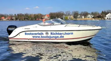 Motorboot Führerscheinpflichtiges Motorboot 90 PS Quicksilver 595 ”Ilse” mieten in Berlin Köpenick Grünau mieten