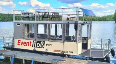 Floss Partyfloß mieten Berlin Köpenick für Event max. 18 Personen führerscheinfrei mieten