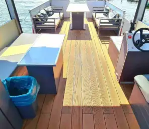 Floss 18 Pers. Partyboot mit Rutsche mieten Berlin Köpenick 15 PS ohne Führerschein mit WC Bild 2